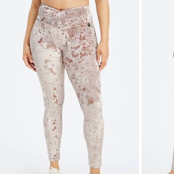 Fabletics Teddy Brown Crushed Velour Crossover Leggings Size XL - Picture 1 of 8